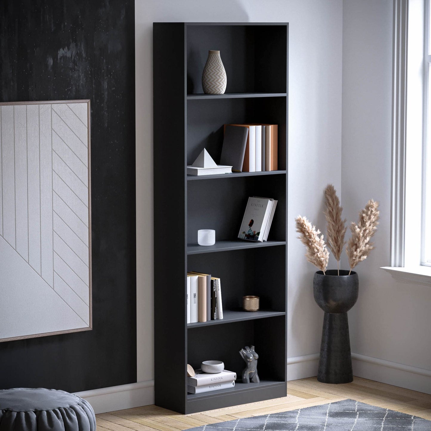 Vida Designs Cambridge 3 Tier Low Bookcase, White Wooden Shelving Display Storage Unit Office Living Room Furniture