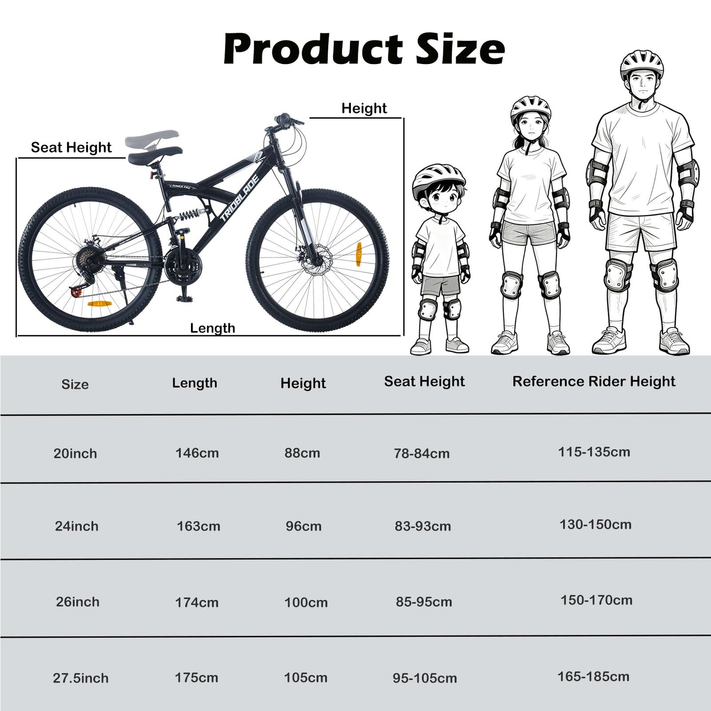 TRIOBLADE Full Suspension Mountain Bike — 2.35" Fat Tyres, Disc Brakes | 20"/24"/26"/27.5"