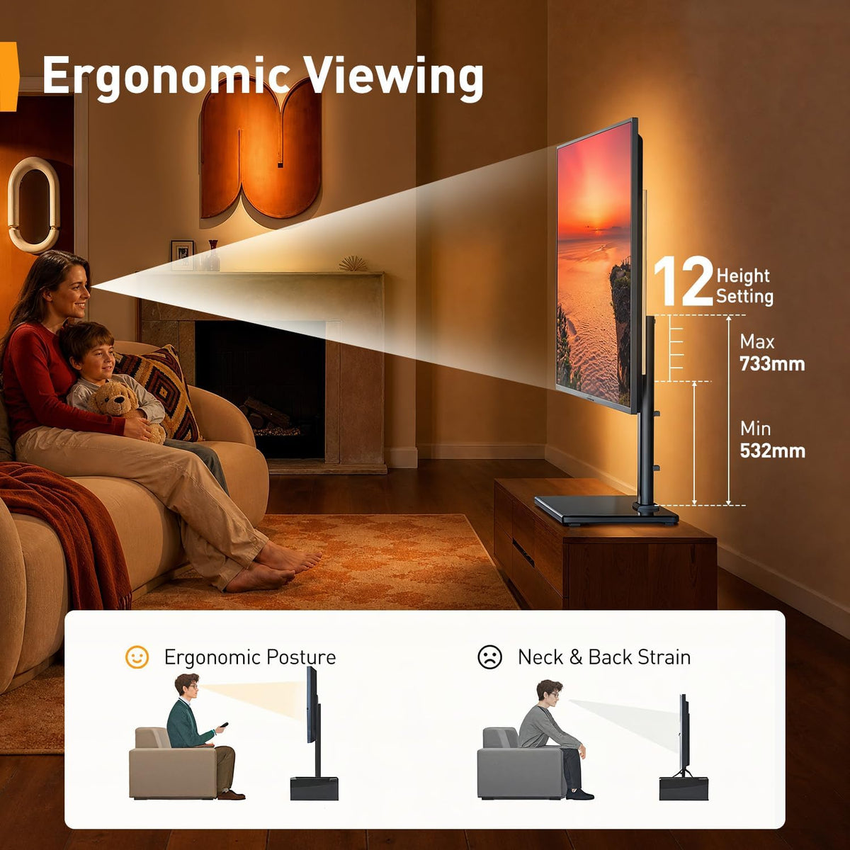 PERLEGEAR Universal TV Stand with LED Lights for 24-60 inch TVs up to 45kg