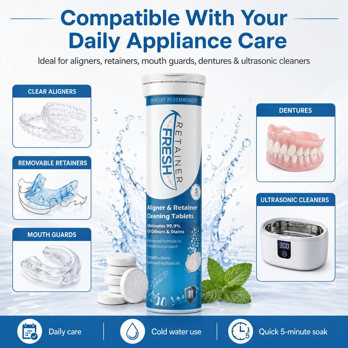 Retainer Fresh Retainer Cleaner Tablets 120 Tablets 4 Month Denture Cleaner