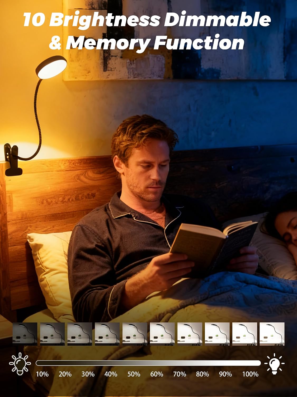 Reading Light,10 RGB Colors Desk Lamp with Clamp,10 Dimmable Clip on Light