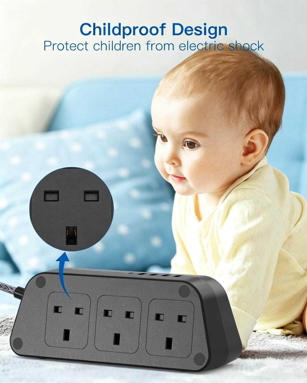 Addtam Extension Lead with USB Slots, 6 Way Outlets 5 USB(5A, 3USB- C Port)