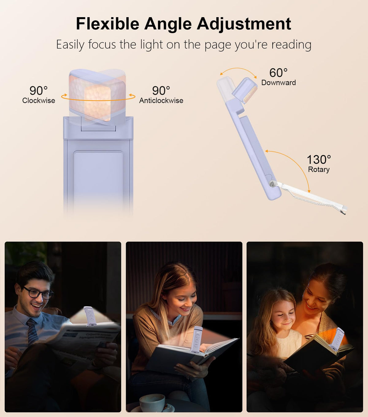 Gritin Book Light Rechargeable, Reading Light Lamp Clip on Book for Reading