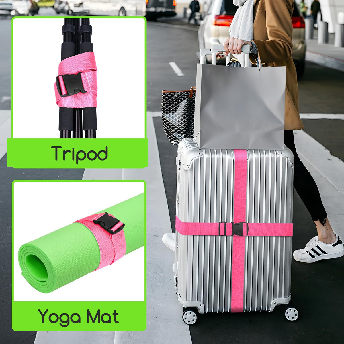 WISYOK Luggage Straps Extended, 4 Pack, 130-250cm Adjustable, Blue Orange