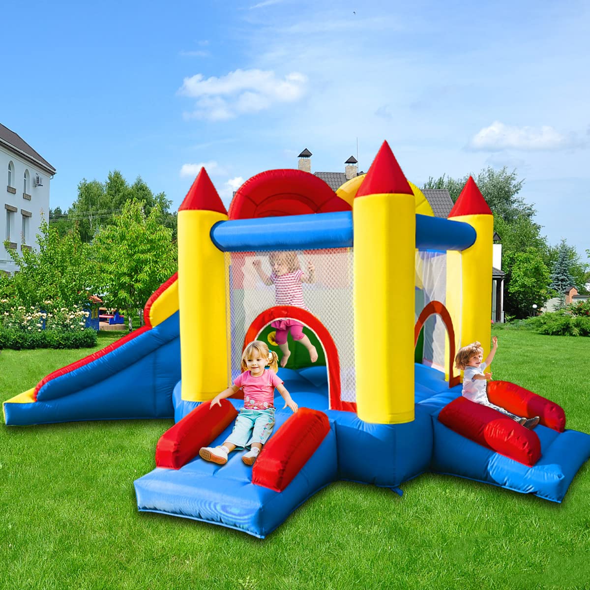 Baralir 7-in-1 Kids Inflatable Bouncy Castle with Blower — 371x351x188cm | Ages 3-10