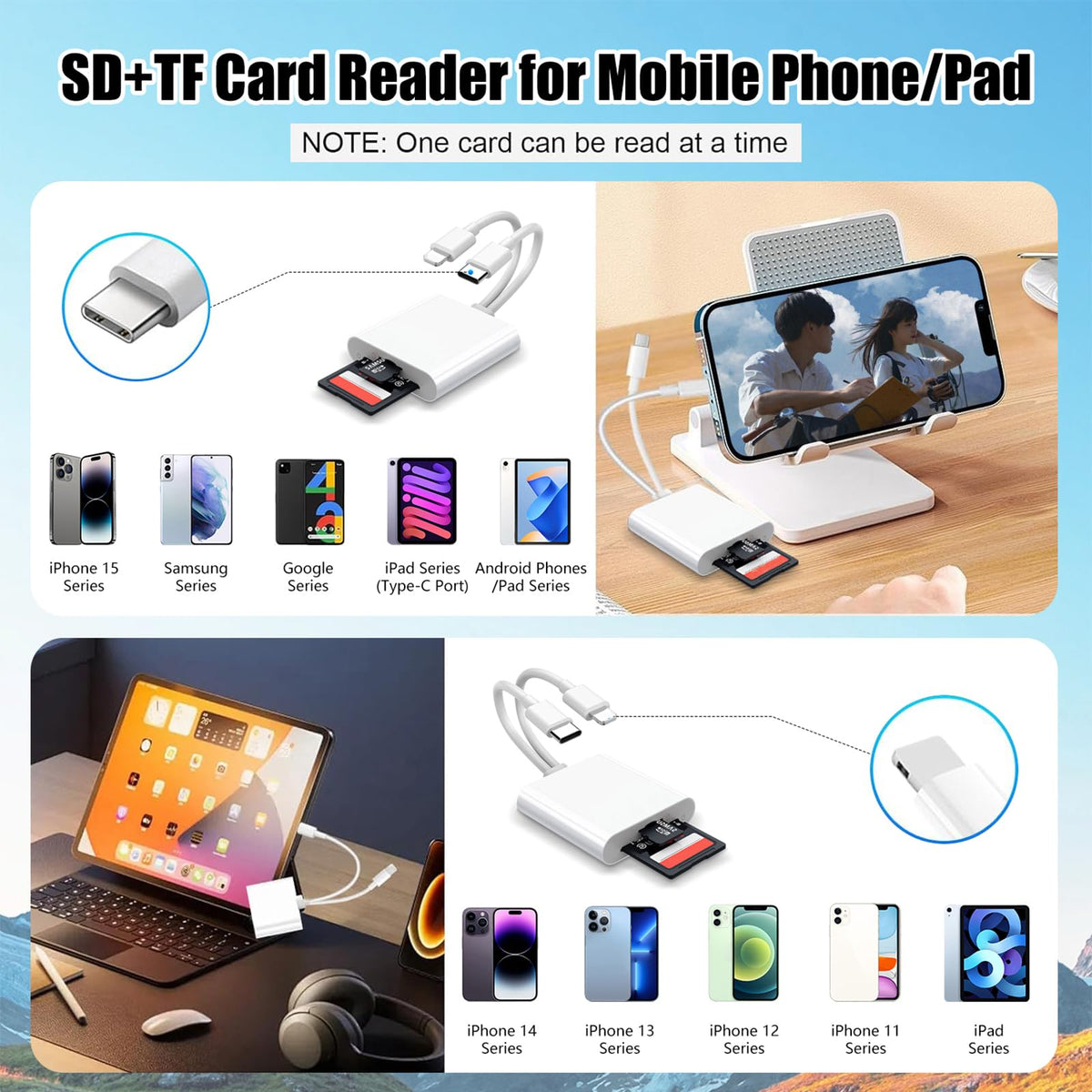 La Brodée USB C SD Card Reader for iPhone, Dual Slot Memory Card Reader