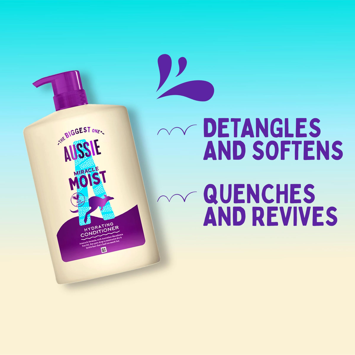 Aussie Miracle Moist Shampoo 1L Pump to Restore Brittle & Dry Hair