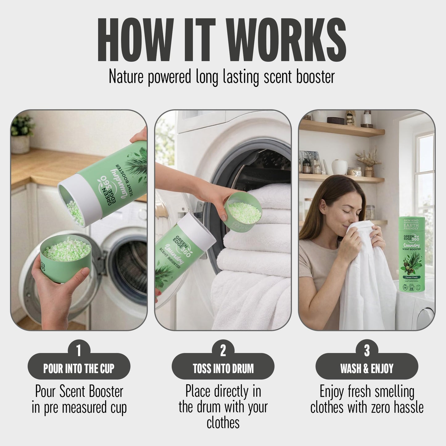 Green Edge 360 Long Lasting in Wash Scent Booster Beads 750g Premium Natural Laundry Perfume Plastic Free Scent Beads Biodegradable Eco Friendly (Forest Fresh)