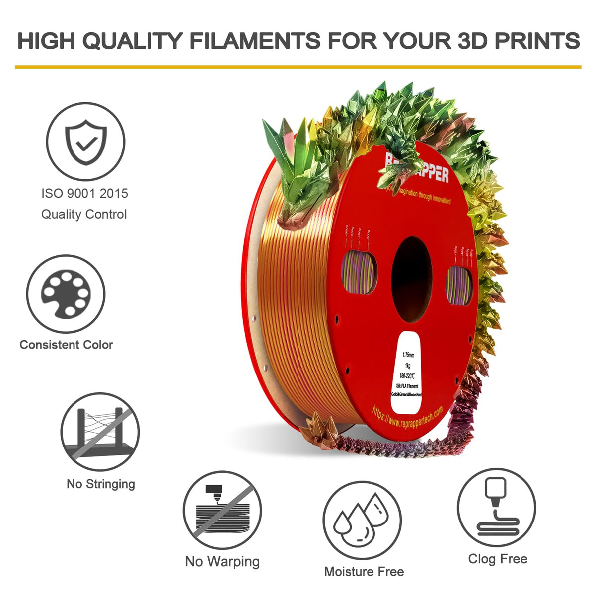 Reprapper 4X 250g Color Pack – Dual Color PLA Filament 1.75mm for 3D Printer & 3D Pen, Multicolour Filament, 4 x 250g Matte Red/Blue, Matte Purple/Green, Silk Red/Blue, and Silk Purple/Green