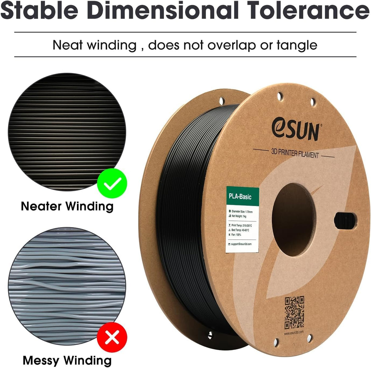 eSUN PLA Filament 1.75mm, PLA Basic Dimensional Accuracy +/- 0.05mm, 1KG Spool (2.2 LBS) Speedy Filament for 3D Printers,Black