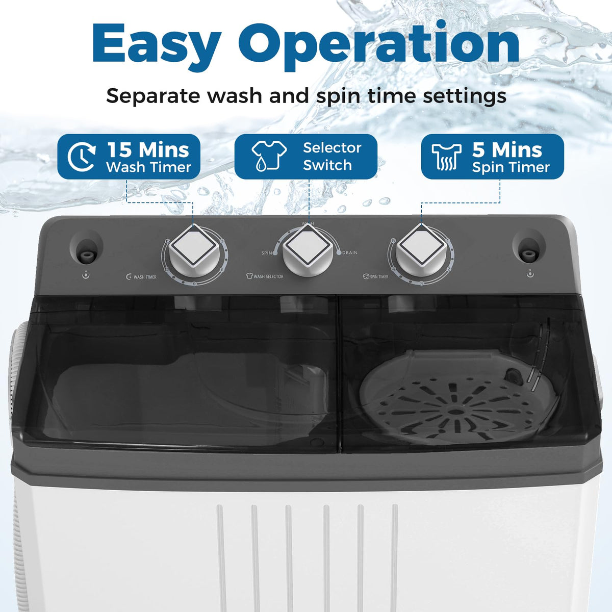 COSTWAY Twin Tub Washing Machine, 8KG (5KG Washer+3KG Dryer)