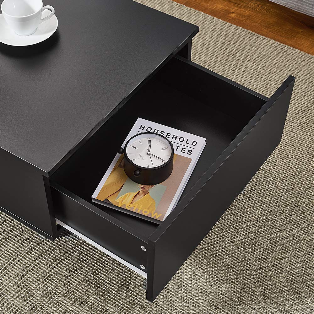 Panana Wooden Coffee Table with Storage Drawer and Shelf Wood Sofa Side End Table with LED Lighting Home Office Living Room Furniture (White)