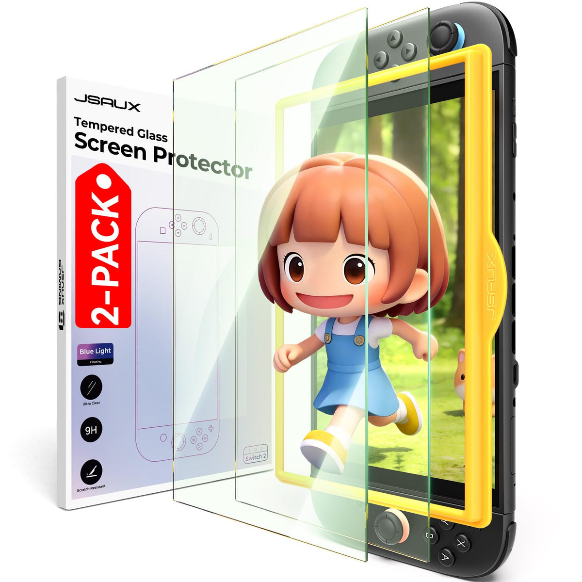 JSAUX Obsidian AR Screen Protector for Nintendo Switch 2,1-Pack