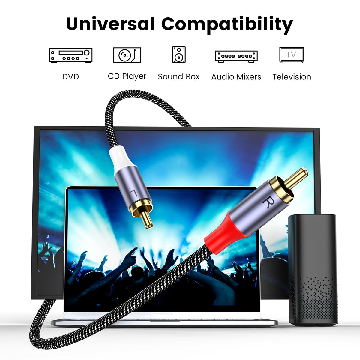 MOSWAG RCA Stereo Cable,2-Male to 2-Male RCA Audio Stereo Cable 10Ft/3M,rca Cord Auxiliary Audio Cord Nylon Braided for Home Theater, HDTV, Amplifiers, Hi-Fi Systems, Car Audio, Speakers