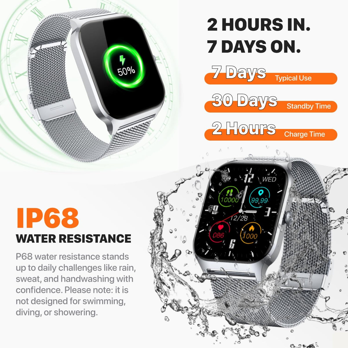Smart Watch for Women Men - Answer/Make Call, Fitness Tracker Smartwatch for Android iPhone Compatible, Sleep Female Cycle, 120+ Sports Modes Step Counter (Blue, 2 Straps)