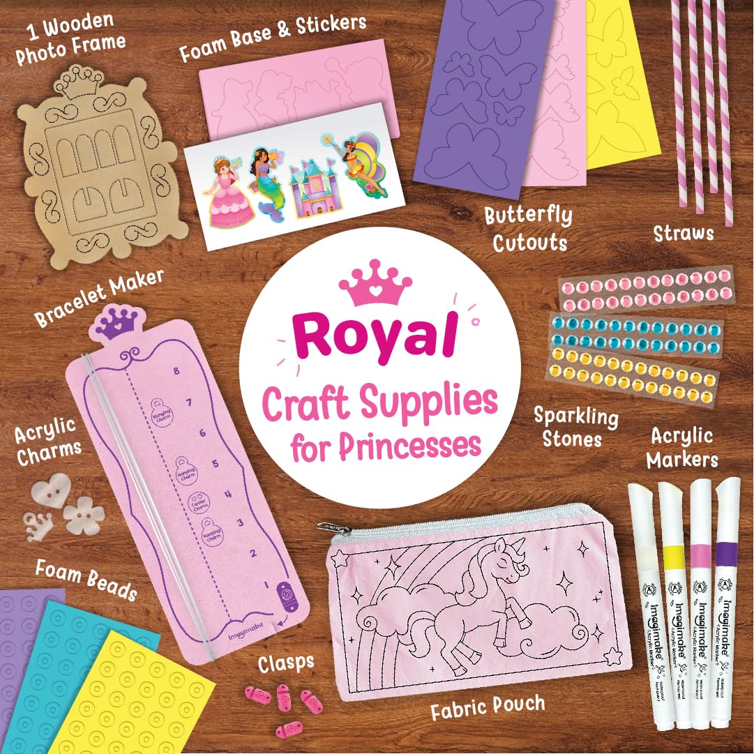 Imagimake Princess Craft Kit | 10 Mess-Free DIY Activities | Bracelet Making Kit, Unicorn Pouch, Butterfly Wands & More | Unicorn Gifts for Kids | Gifts for Girls & Boys 5,6,7,8,9,10,11,12 Years Old