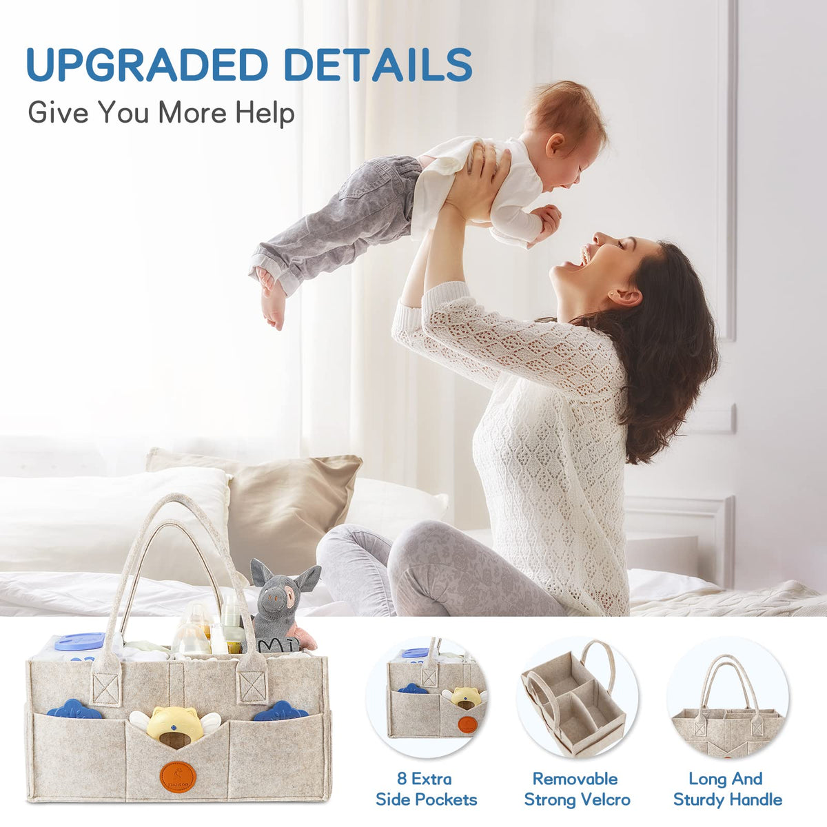 Maliton Nappy Caddy Organiser with 8 Pockets & Removable Dividers (Khaki)