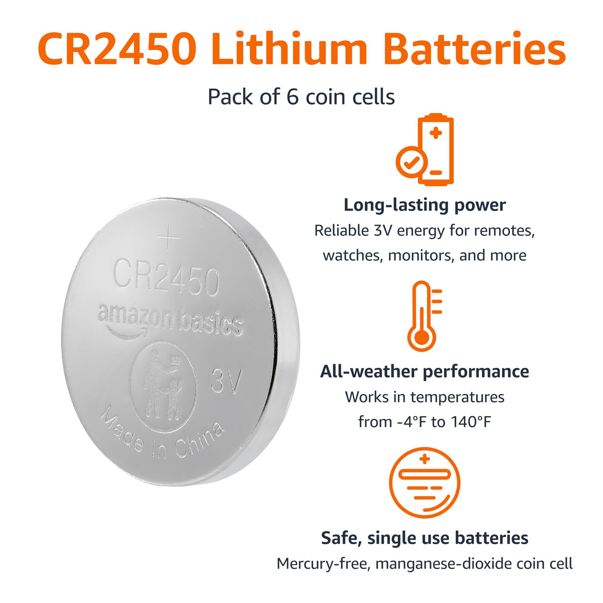 Amazon Basics 10-Pack CR2032 Lithium Coin Cell Battery, 3 Volt, Long Lasting Power, Mercury-Free