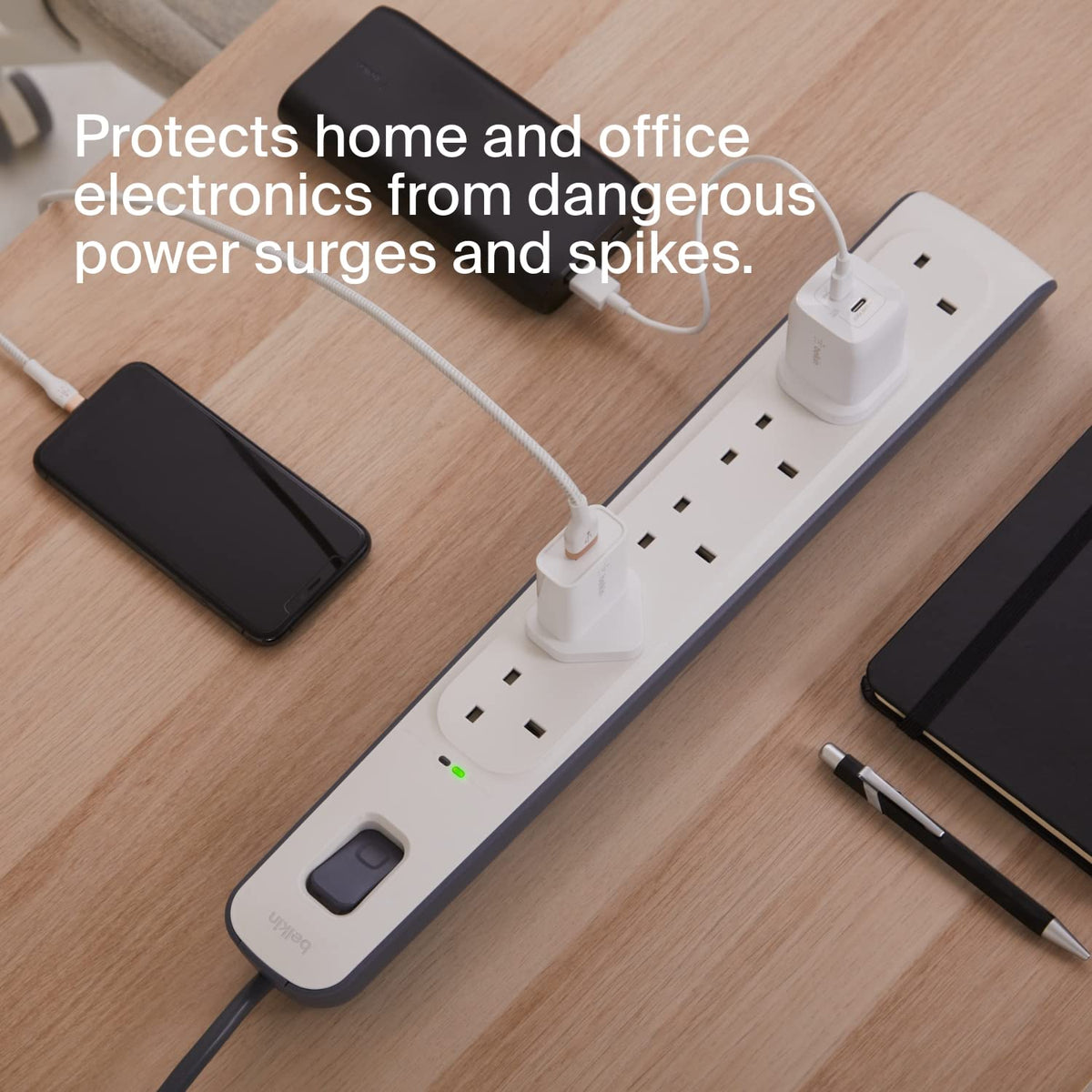 Belkin 4 Way/4 Plug 2 m Surge Protection Extension Lead Strip, White