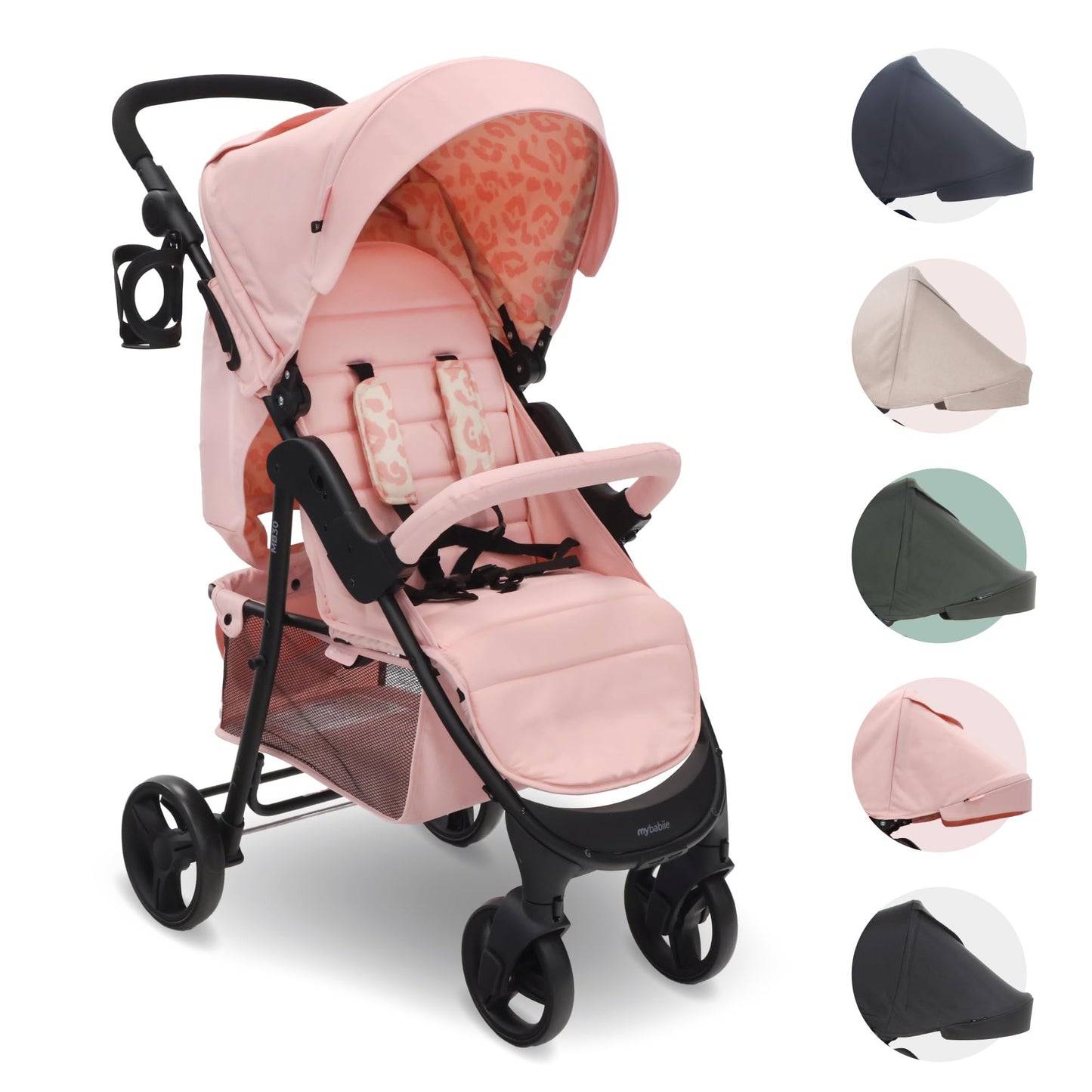 My Babiie MB30 Pushchair – from Birth to 4 Years (22kg), Easy Compact Fold, Large Shopping Basket, Adjustable Handle, Stroller Includes Cup Holder, Rain Cover – Black & Grey