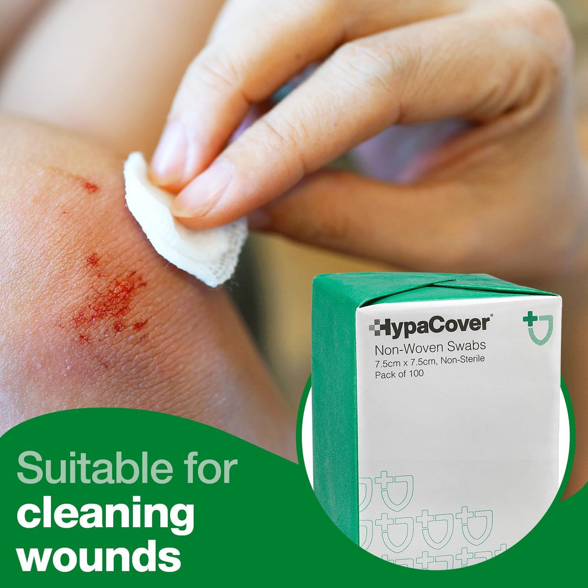 Safety First Aid HypaCover Non-Woven Swabs, 7.5cm x 7.5cm, Pack of 100
