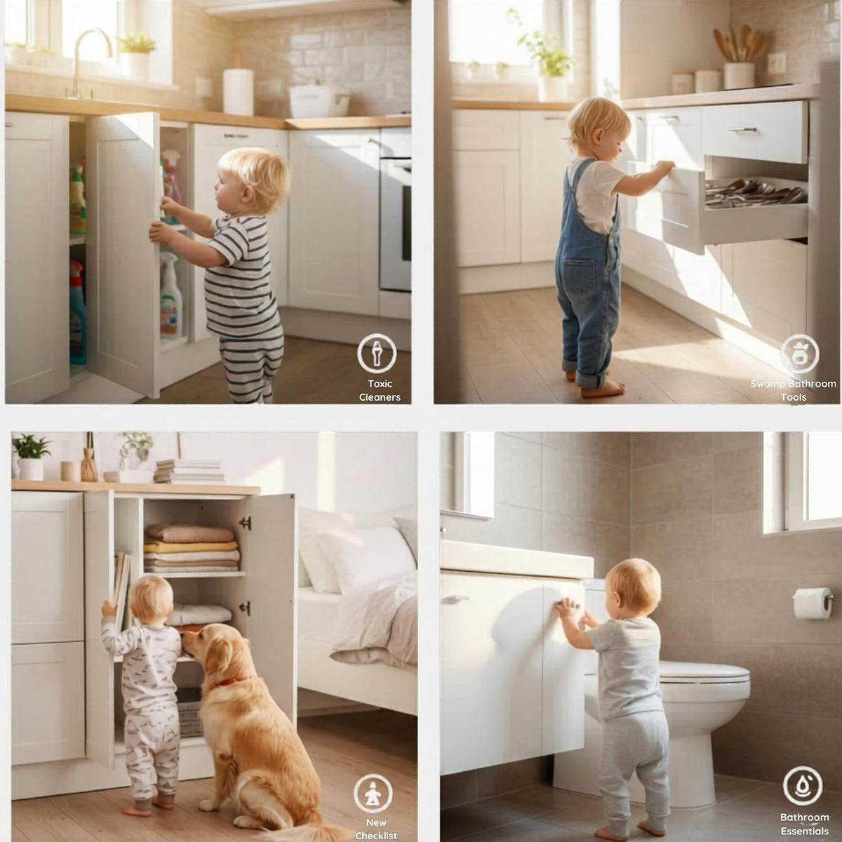 Cheeky Monkey® 4 Pack Cupboard Locks for Children, No Drill Baby Proofing