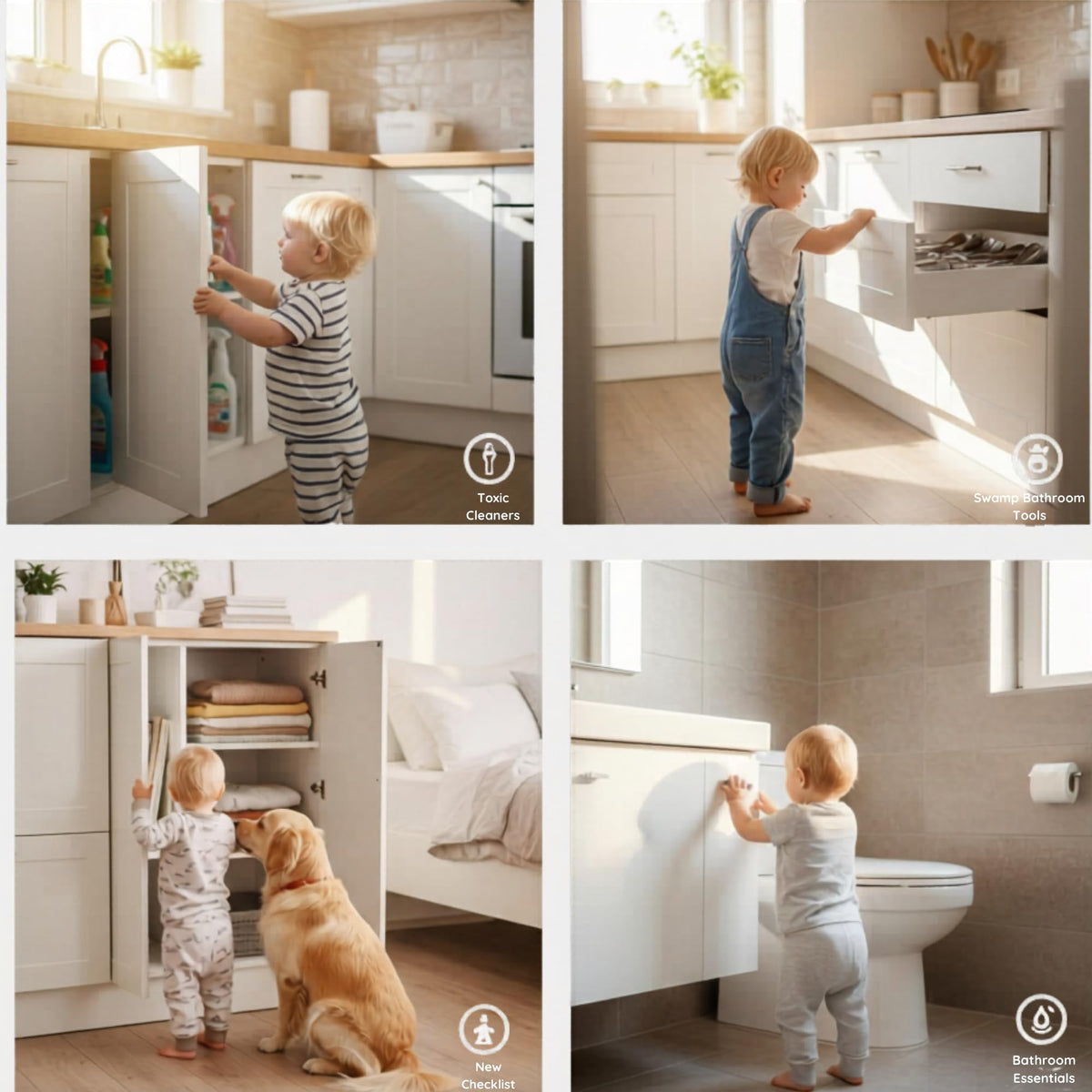 Cheeky Monkey® 4 Pack Cupboard Locks for Children, No Drill Baby Proofing