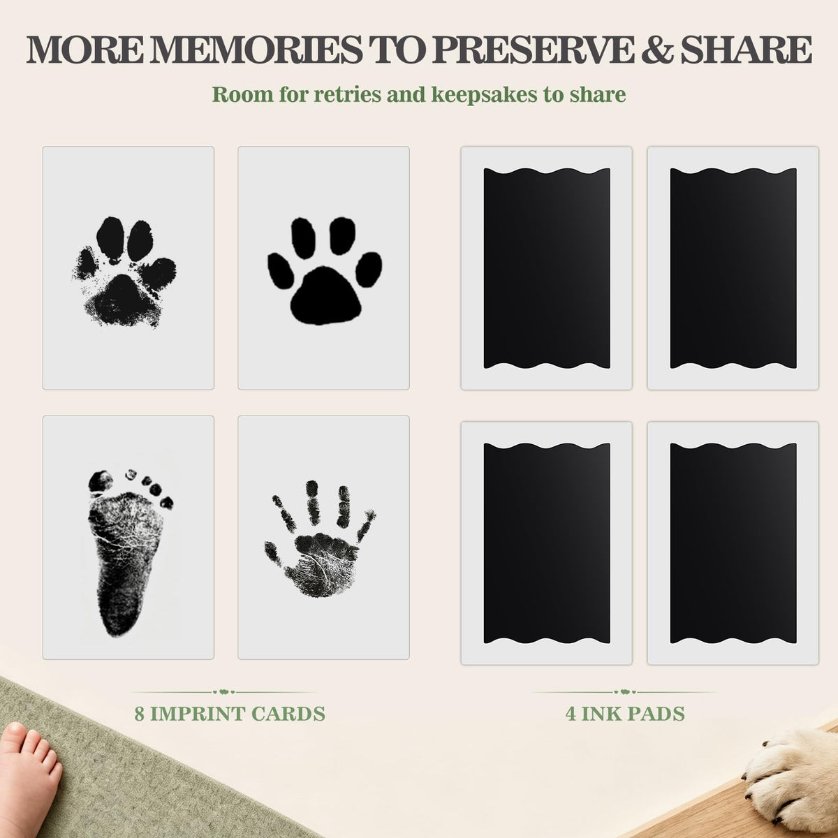 Nabance Baby Hand and Footprint Kit, 3 Inkless Print Pads, 6 Imprint Cards