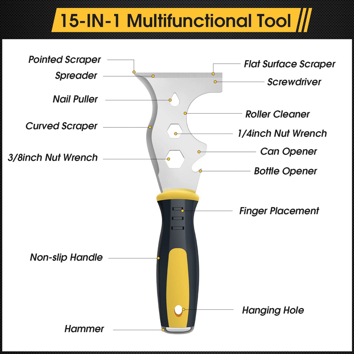 suokoun Wallpaper Scraper Set, 7 Pieces Stainless Steel Drywall Hand Tool Kit Includes Taping Putty Tool and 12" Mud Pan with Soft Grip Handle for Drywall Work