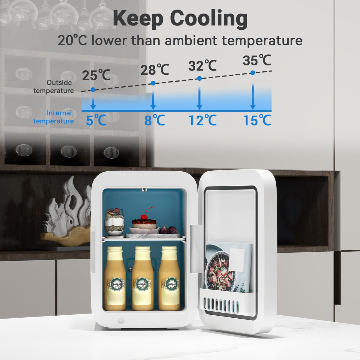 ARTETHYS Mini Fridge for Bedrooms, 10L Small Portable Car Fridges