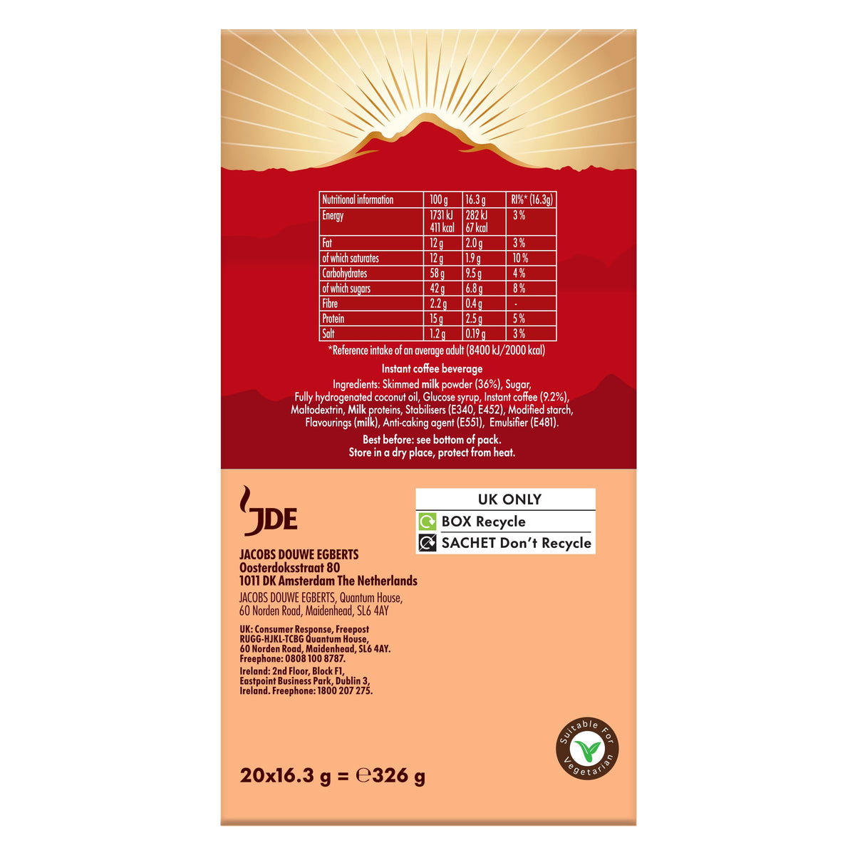 Kenco Iced Hot Salted Caramel Latte Sachets x8 (Pack of 5, Total 40 Sachets)