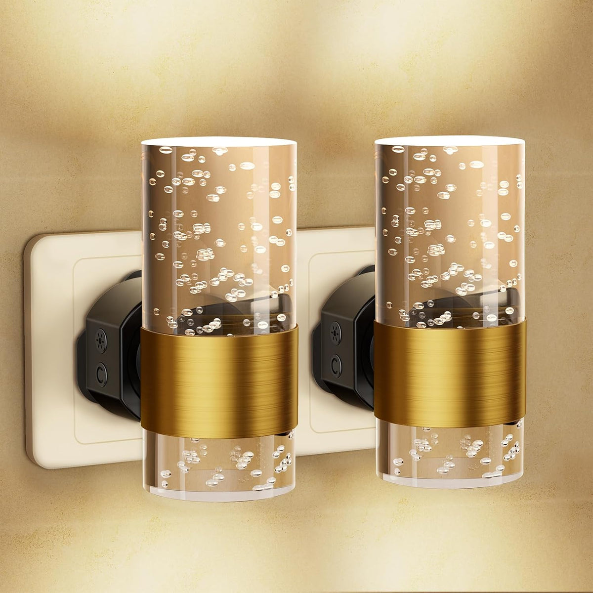 Night Light Plug in Wall with Dusk to Dawn Sensor Modern 2 Pack Gold