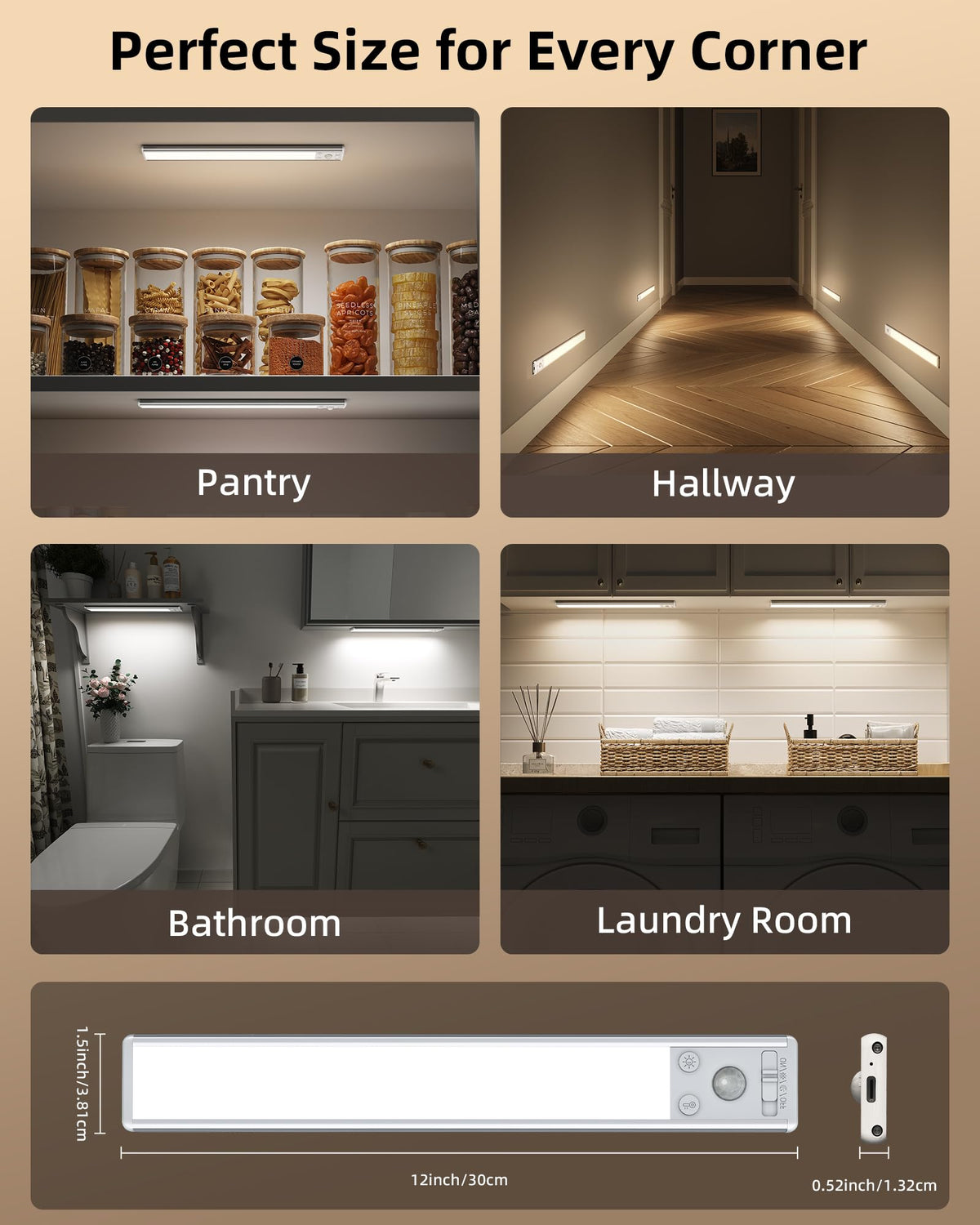 EZVALO Under Cabinet Kitchen Lights, Motion Sensor Lights Indoor 2-Pack