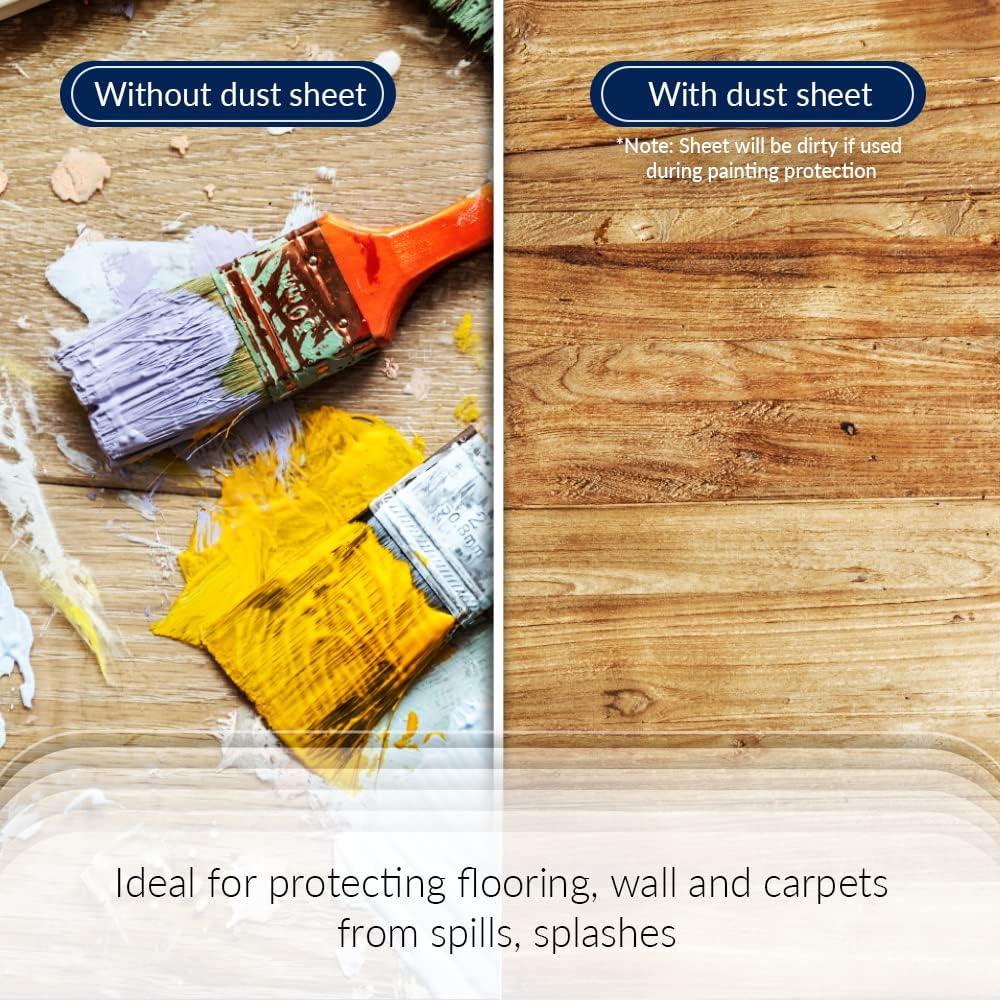 ARVO 6 Pack Extra Large Plastic Dust Sheets for Decorating - 3.6m x 2.75m (12ft x 9ft), Waterproof Polythene for Painting, Furniture, Floor Protection, Packaging May Vary