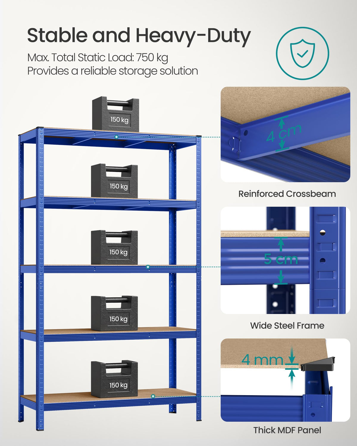 SONGMICS 5-Tier Heavy-Duty Shelving Units, Set of 2, Boltless Assembly