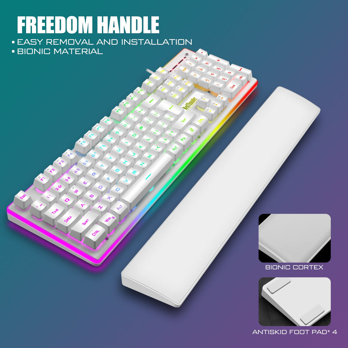 RedThunder K10 Wired Gaming Keyboard and Mouse Combo, UK Layout, True RGB Backlight, Soft Leather Wrist Rest, Ergonomic Anti-Ghosting Keyboard + 7D 7200 DPI Mouse for PC Mac (Gradient Gray)