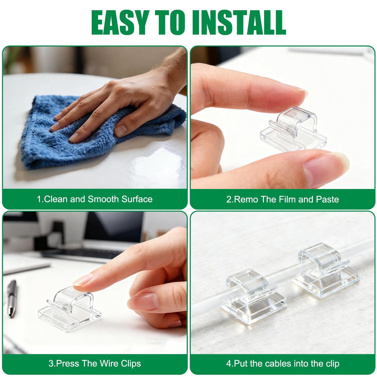 Cable Clips, Cable Tidy, Self Adhesive Cable Holder, Cable Management, Cord Organiser Clips Light Wire for Wall, Desk, Home, Office (Small-Transparent-100pcs)