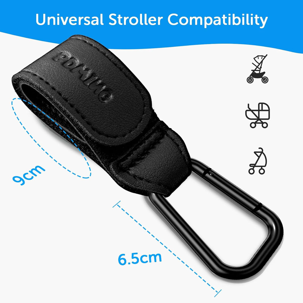 2pcs Buggy Clips for Changing Bag Handbag, Non-Slip PU Leather Pram Hook for Buggy Pram Rocker Stroller Pushchair Rollator Mobility Scooter Universal Accessories Baby Travel Essentials (Black）