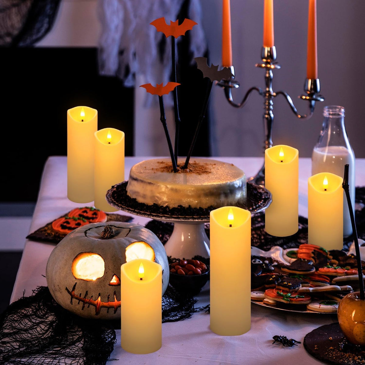 LIVEN Flickering Flameless Candles Battery Operated with Remote,Led Pillar Candles with Realistic Moving Wick Candles for Halloween,Christmas,Home Decor Pack of 12 (D2.2 xH 5" 6" 7")(White)