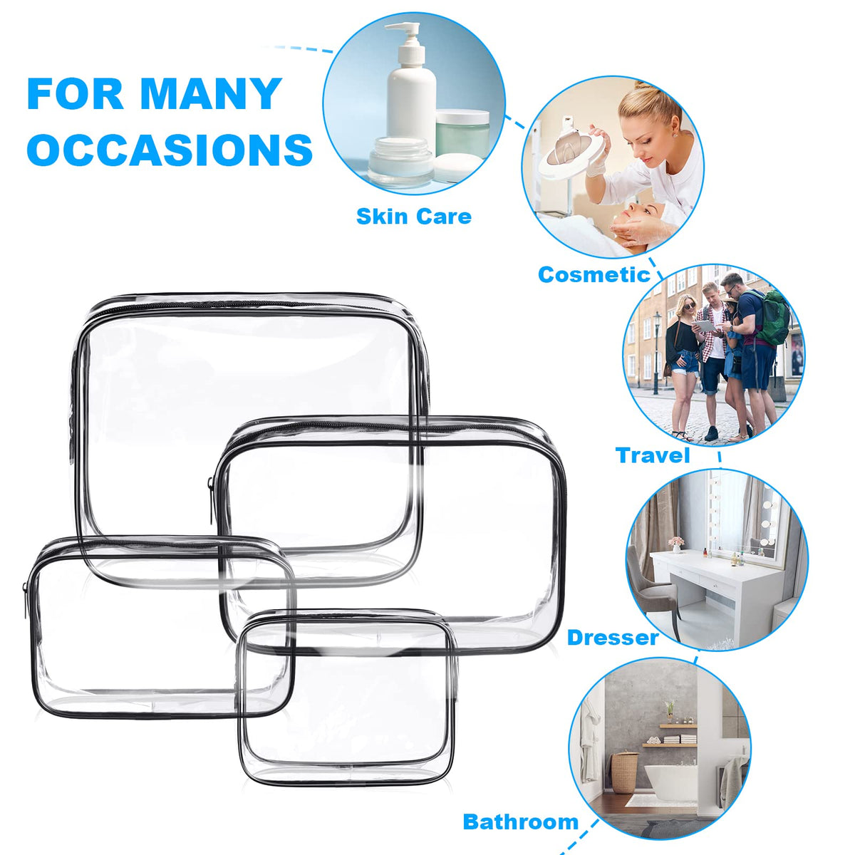 Aucuu Clear Toiletries Bag, 3 Pack PVC Waterproof Toiletries Carry Pouch, TSA Approved Travel Toiletry Bag with Zipper, Multi-Size Cosmetic Makeup Bags for Men, Women and Kids - Travel Business