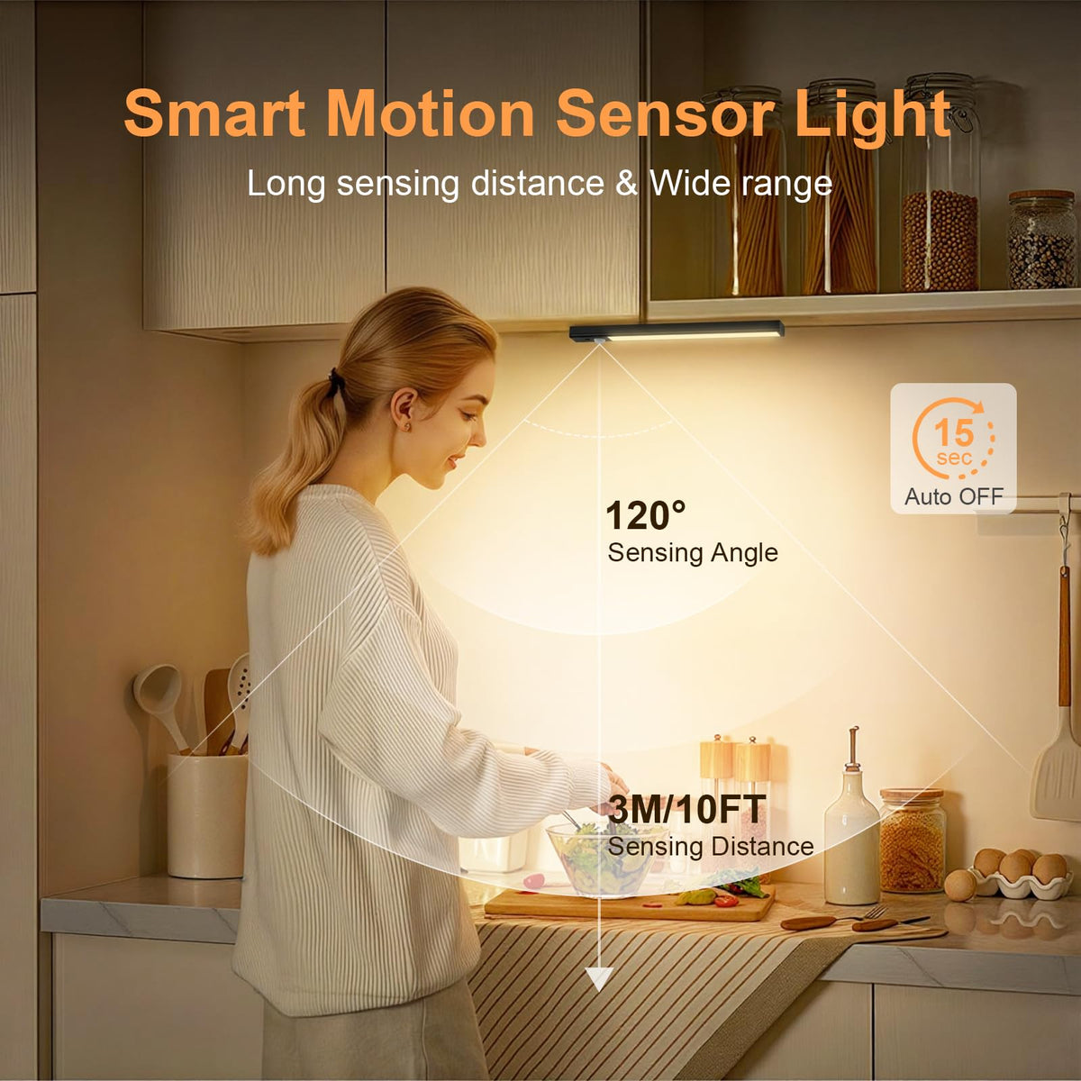 daphomeu 5 Pack Rechargeable Under Cupboard Kitchen Lights, 20CM Dimmable Warm Cabinet Light, LED Motion Sensor Lights Indoor, Magnetic Stick Light for Kitchen Shelf Stairs Wardrobe