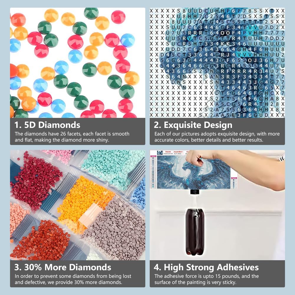 Domnpes Blue Dragon Diamond Art Kits for Adults, 5D Diamond Painting Kits for Beginners, DIY Round Full Drill Bead Craft for Home Wall Decor Gift 11.8x11.8 inch