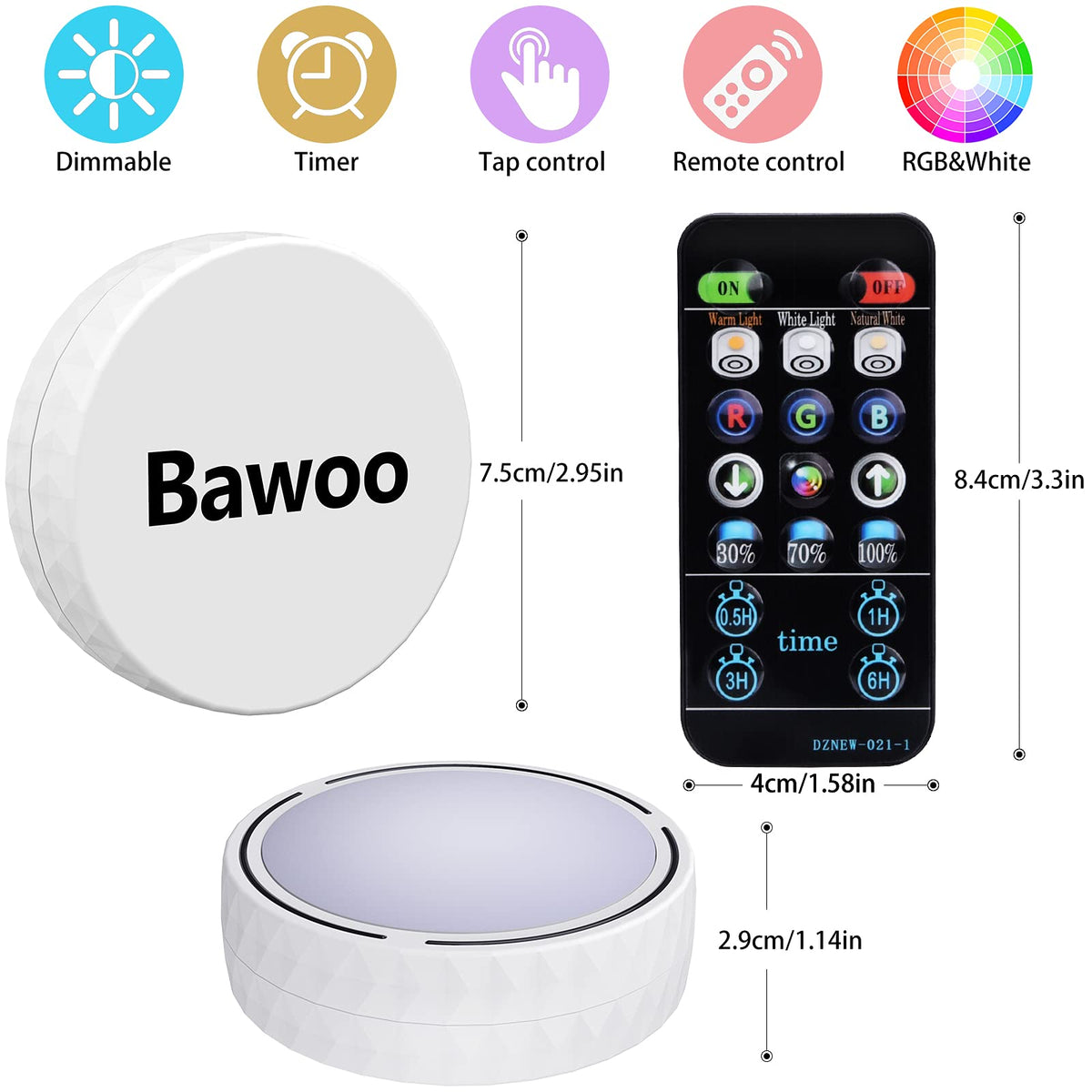 Under Cabinet Lights, Wireless LED Puck Lights Remote Control, 4000K Natural White Brightness Dimmable Battery Powered Touch Closet Cupboard Kitchen Wardrobe Lights, 6 Pack (White)