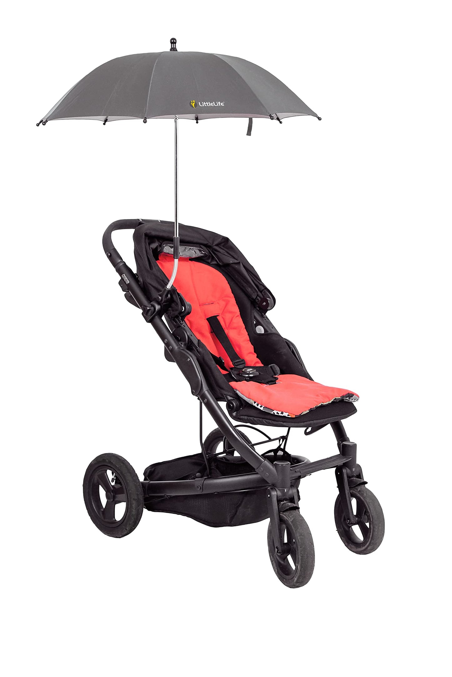 LittleLife Baby Sun Parasol UPF50+ | Universal Pushchair & Buggy Umbrella, Adjustable 360° Shade for Safe Summer Walks, Black