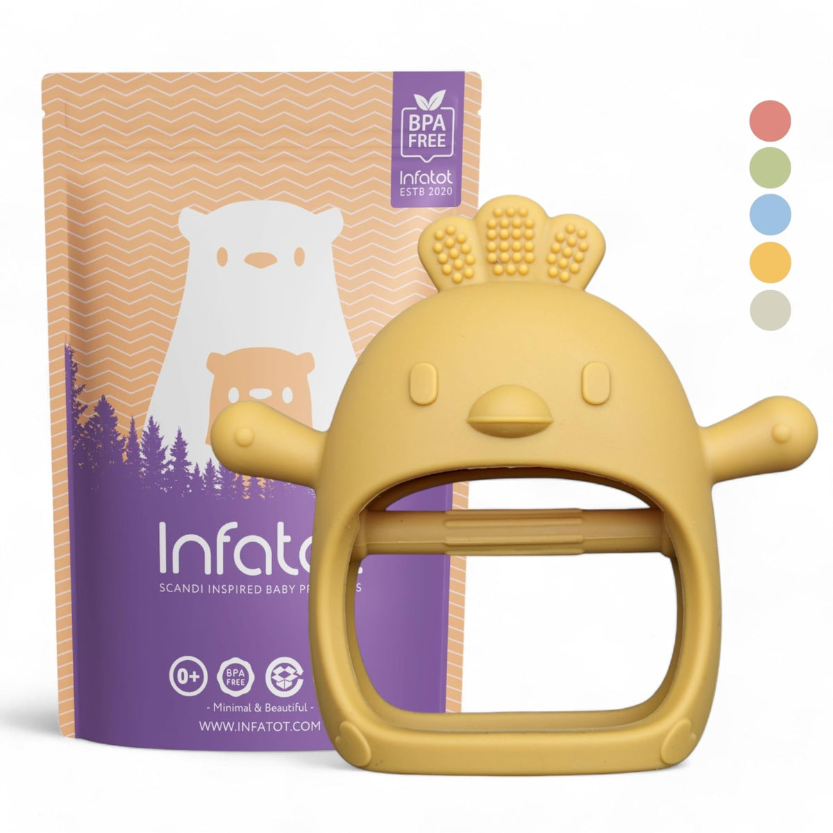 Infatot® Teething Toys for Baby Gifts – Chipmunk Silicone Mitten Teether, Soothing Glove for Infants, Baby Toys 0-6 Months, Soft Chewable Teether Toy to Prevent Finger Sucking, CM Blue.