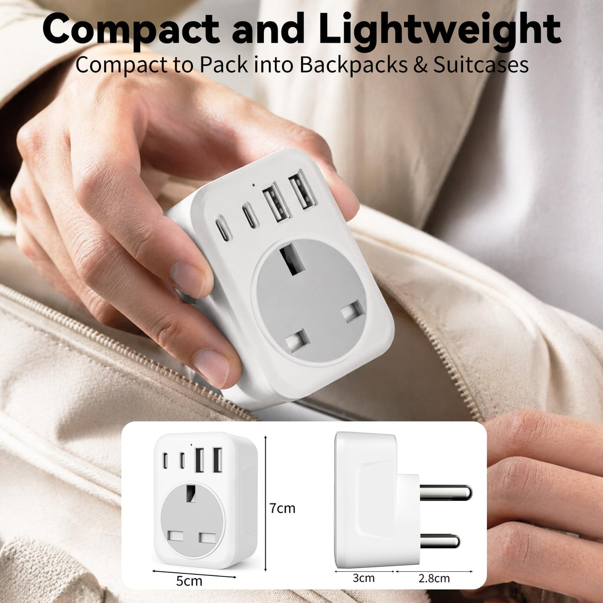 UK To European Plug Adapter,5 IN 1 European Travel Adaptor with 2 USB C & 2 USB A,Grounded EU Plug Adapter for Germany Spain France Turkey Greece etc (Type E/F)