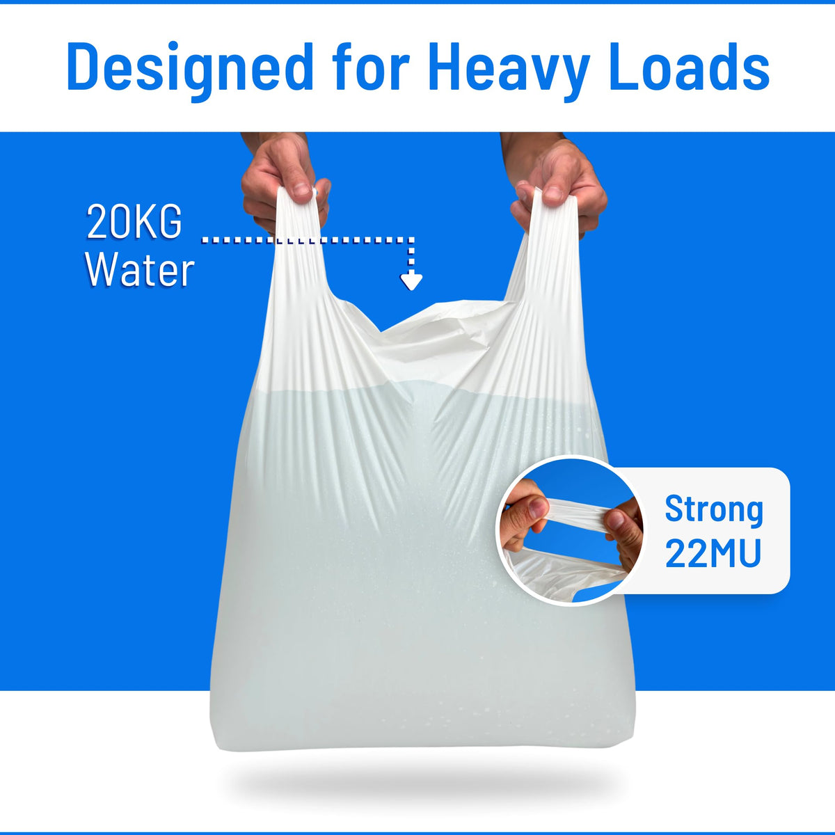 Plastic Carrier Bags White - Standard Retail Size 13x19x23, 100 Pack, Heavy Duty Large Carrier Bag with Handles, Groceries Retail Shopping Takeaway Bin