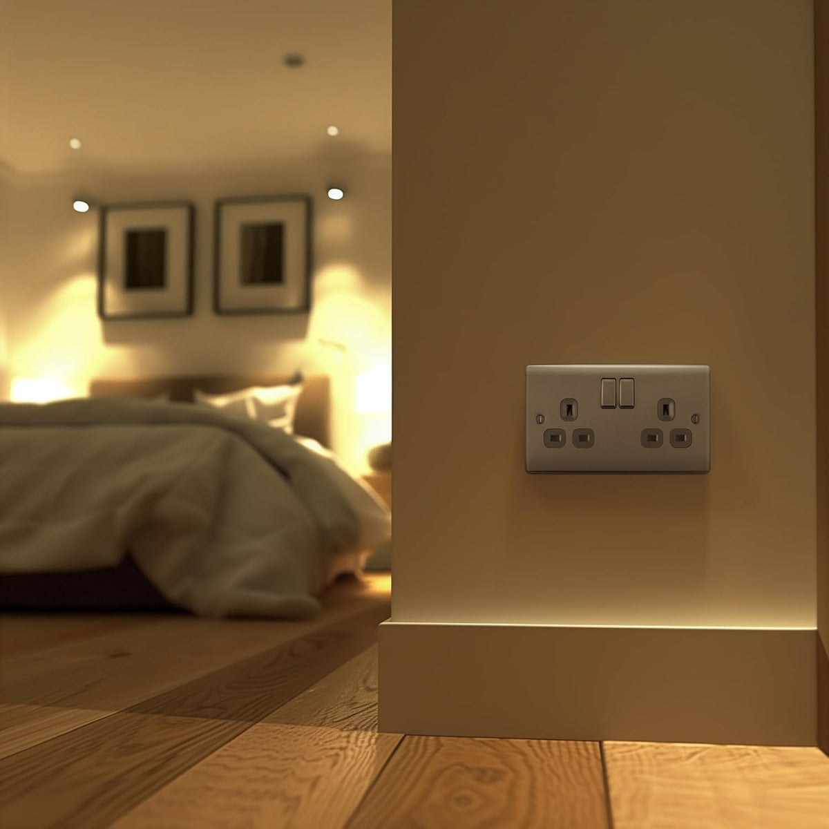 BG Electrical Double Switched Power Plug Wall Socket, Nexus Metal, Brushed Steel, Grey Inserts, 13A, NBS22G