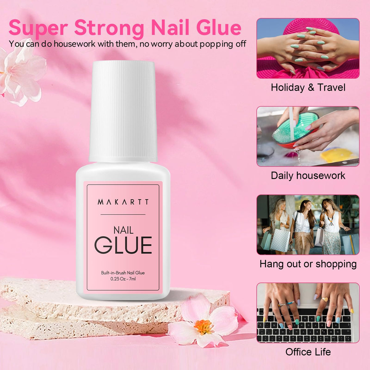 Makartt Extra Strong Nail Glue with Brush – 5s Dries Quickly, Long-Lasting Hold, 7ml Acrylic Adhesive for Nail Tips, Fake Nails & Repairs, No Nail Lamp Needed