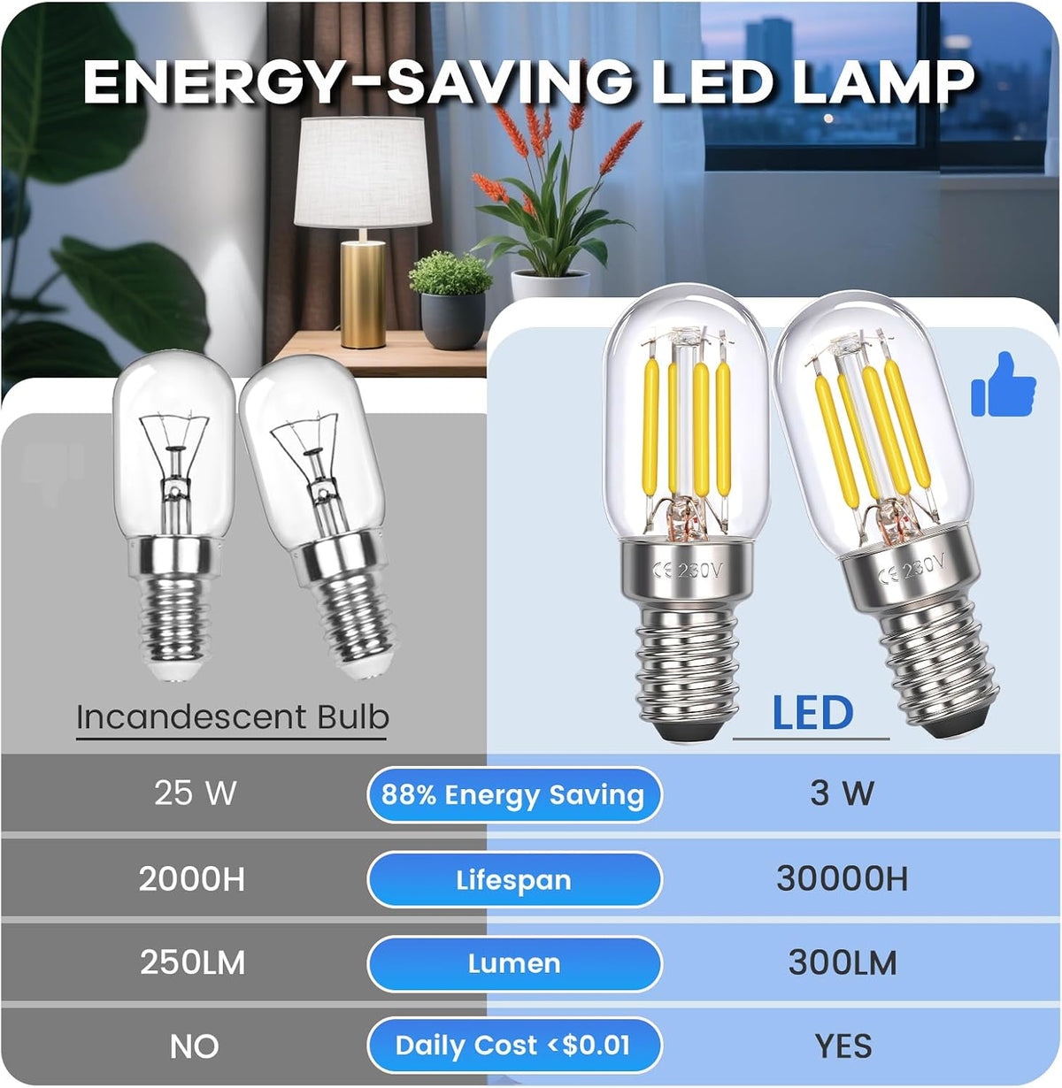 E14 Cooker Hood Light Bulbs Cool White 6000K, 400LM, 230V, T25 LED 4W Replacement for E14 Tubular Bulb 40W 28W, Small Screw Extractor Fan Bulbs, ses Retro Filament LED, Not Dimmable, pack of 2